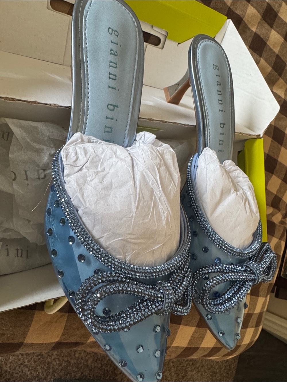 Gianni Bini Light Blue Crystal Bow Pointed-Toe Mules Original price $119